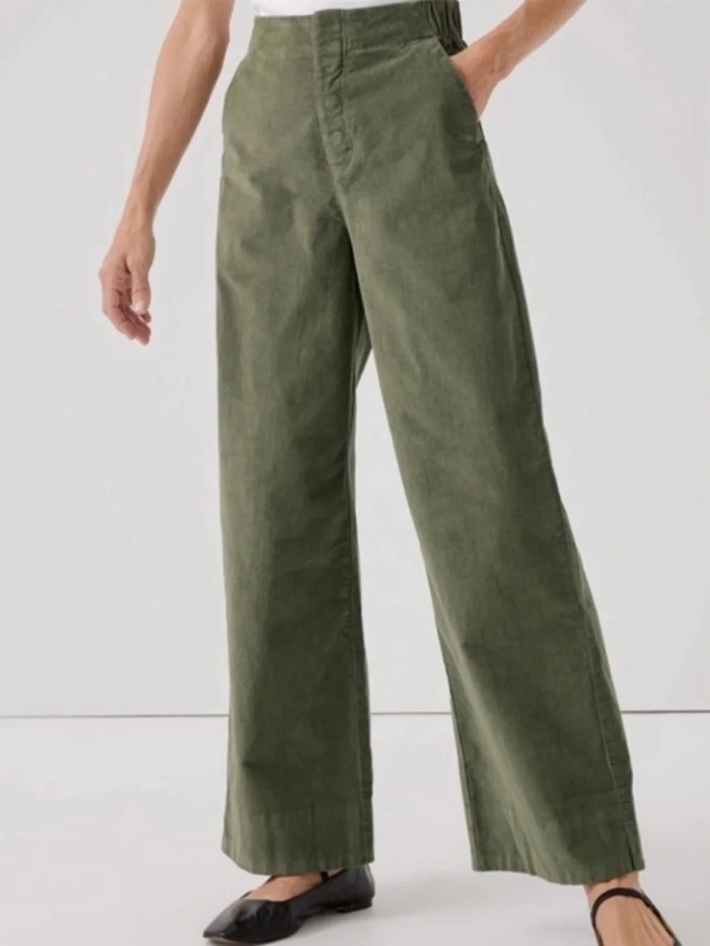 Pact Olive Green Stretch Waistband Corduroy Wide-Leg Pants Size XL - Picture 1 of 5
